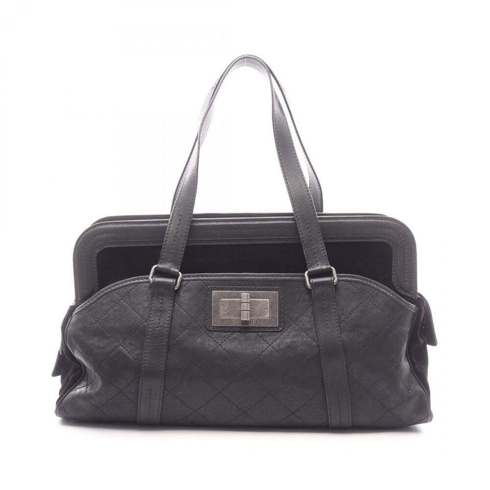 Chanel 2.55 Matelassé Boston Bag Handbag Leather Pile Women's Black
